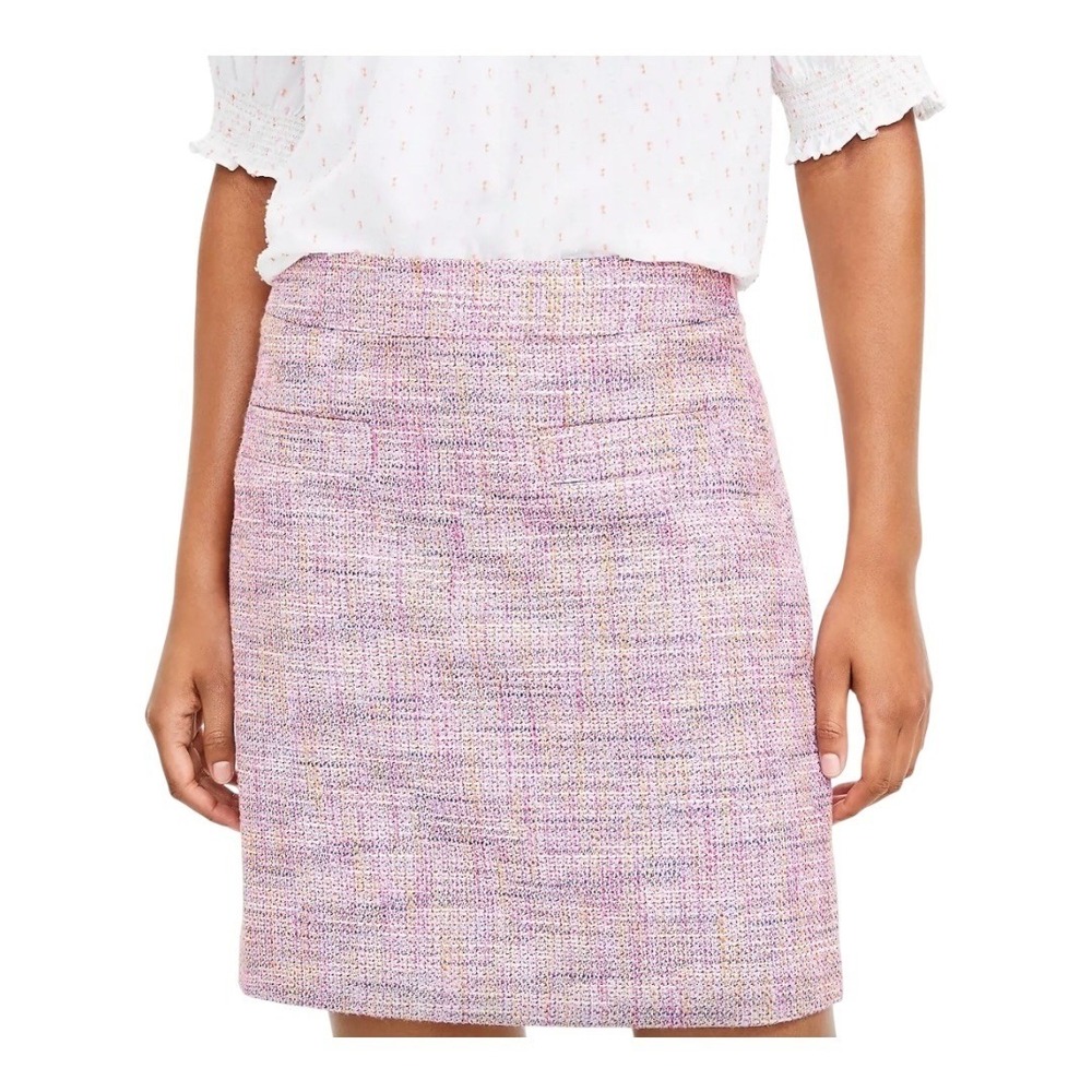 LOFT Tweed Mini Skirt Women 10P Pink Multi‎ Boucle A-Line Professional Career